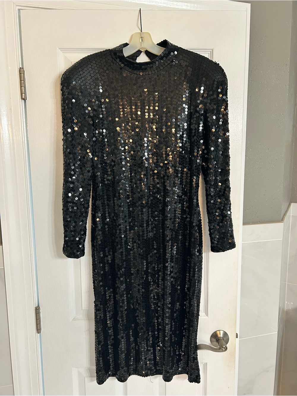 Vintage I Magnin Black Sequin Long Sleeve Dress